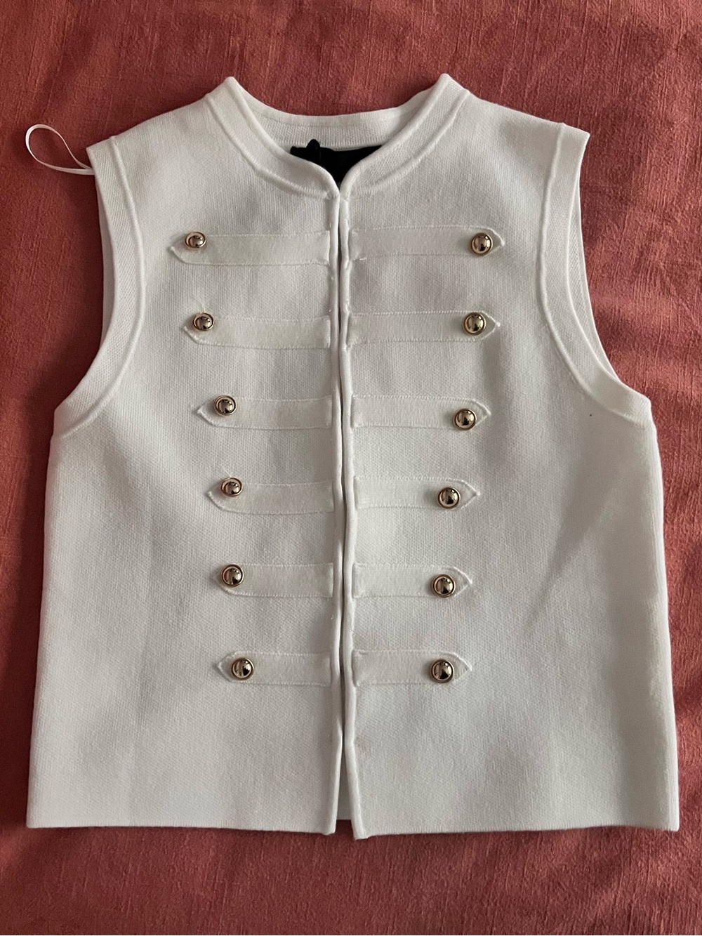 Zara White Military-Style Sleeveless Top with Gold Buttons